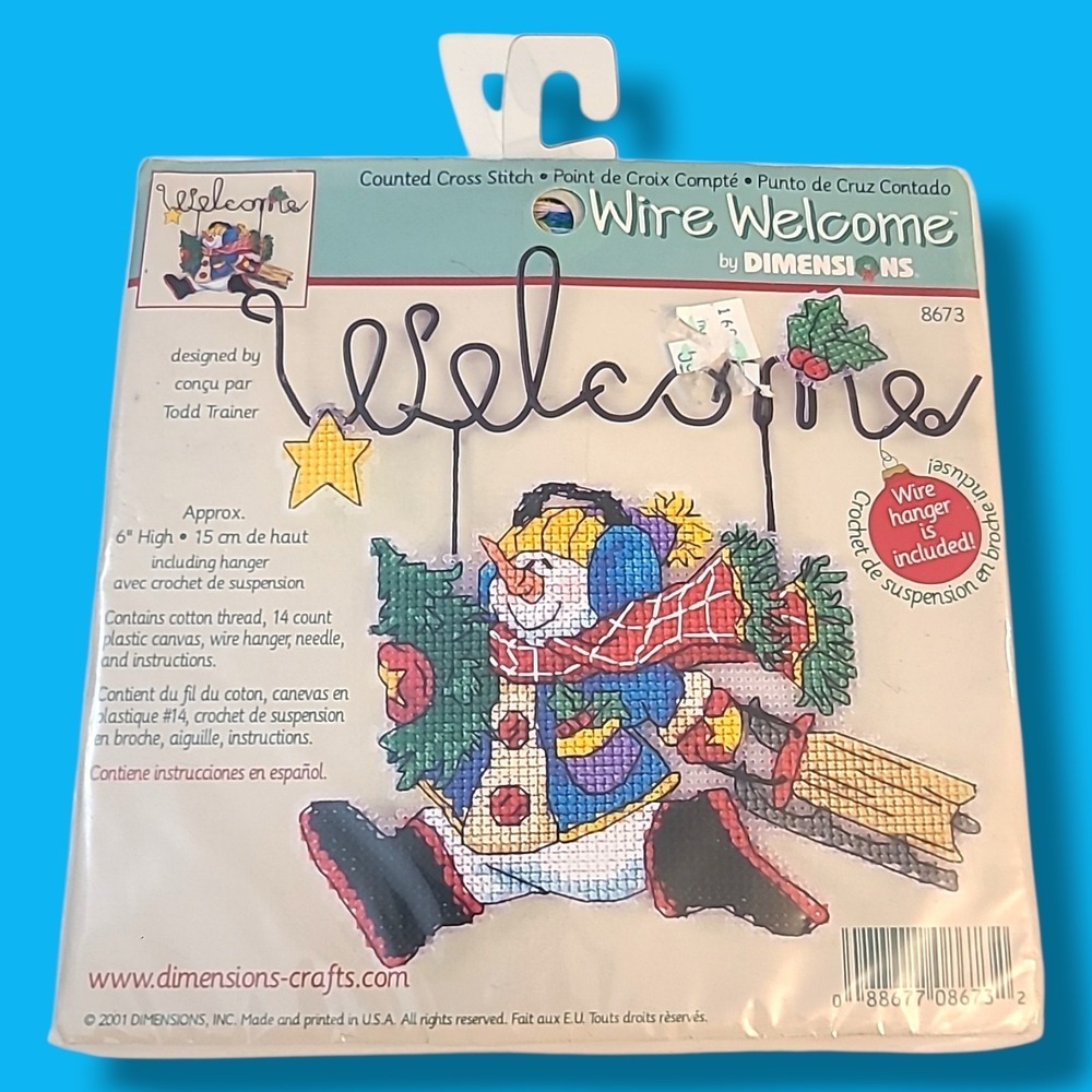 2001 Dimensions Counted Cross Stitch Kit Wire Welcome Snowman 8673 New Old Stock